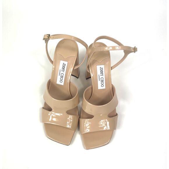 $850 Jimmy Choo EU38 US8 ELLISON85 Cut-Out Open Toe Block Leather Heeled Sandal - Picture 3 of 8